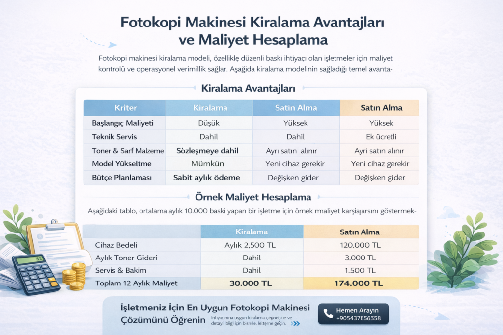 Fotokopi Makinesi Kiralama Avantajları ve Maliyet Hesaplama